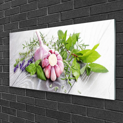 Glasbild aus Plexiglas® Knoblauch Blume Blätter Pflanzen