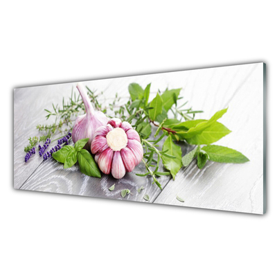 Glasbild aus Plexiglas® Knoblauch Blume Blätter Pflanzen