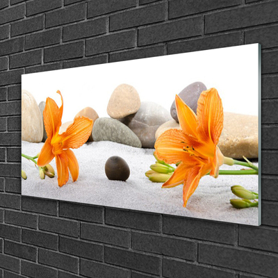 Glasbild aus Plexiglas® Blumen Steine Pflanzen