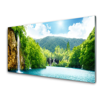 Glasbild aus Plexiglas® Gebirge Wald See Landschaft