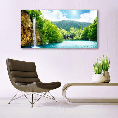 Glasbild aus Plexiglas® Gebirge Wald See Landschaft