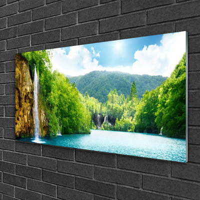 Glasbild aus Plexiglas® Gebirge Wald See Landschaft