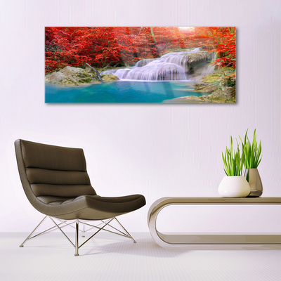 Glasbild aus Plexiglas® Wasserfall See Wald Natur