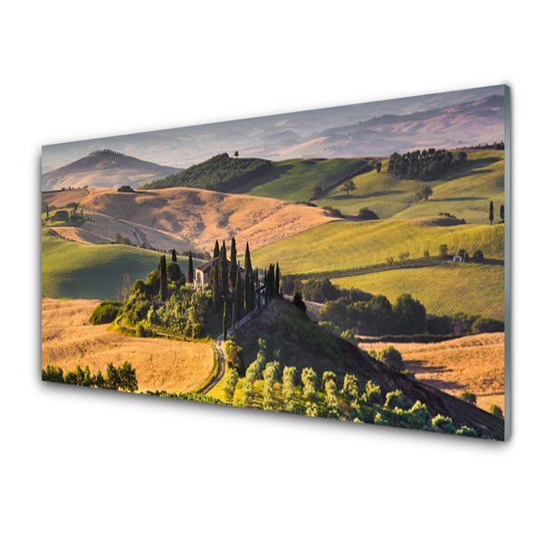 Glasbild aus Plexiglas® Acker Gebirge Landschaft