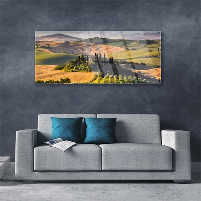 Glasbild aus Plexiglas® Acker Gebirge Landschaft