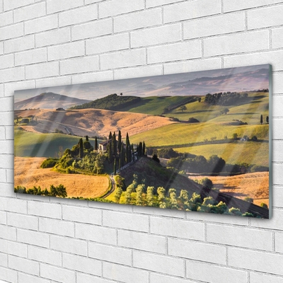 Glasbild aus Plexiglas® Acker Gebirge Landschaft