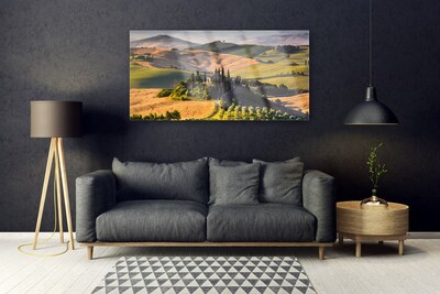 Glasbild aus Plexiglas® Acker Gebirge Landschaft