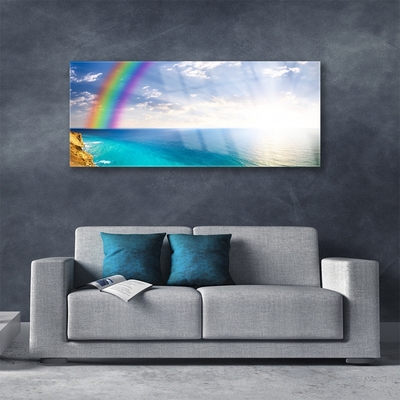 Glasbild aus Plexiglas® Regenbogen Sonne Meer Landschaft