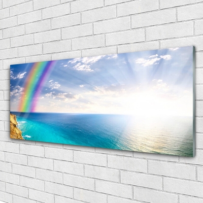 Glasbild aus Plexiglas® Regenbogen Sonne Meer Landschaft