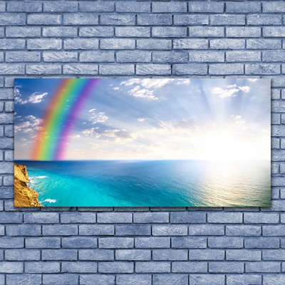 Glasbild aus Plexiglas® Regenbogen Sonne Meer Landschaft