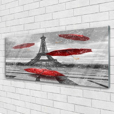 Glasbild aus Plexiglas® Eiffelturm Regenschirm Architektur