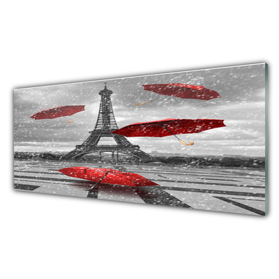 Glasbild aus Plexiglas® Eiffelturm Regenschirm Architektur