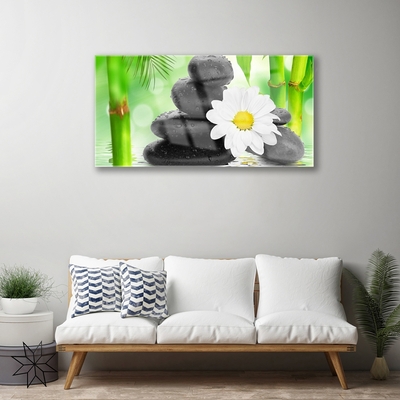 Glasbild aus Plexiglas® Bambusrohre Blume Steine Kunst