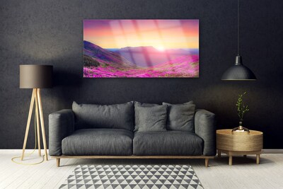 Glasbild aus Plexiglas® Sonne Gebirge Wiese Natur