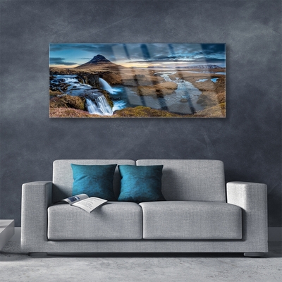 Glasbild aus Plexiglas® Gebirge Wasserfall See Landschaft