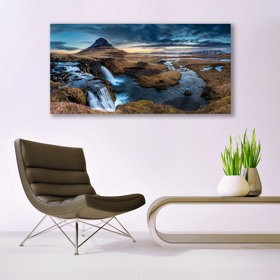 Glasbild aus Plexiglas® Gebirge Wasserfall See Landschaft