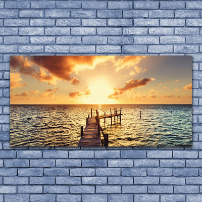 Glasbild aus Plexiglas® Sonne Brücke Meer Architektur