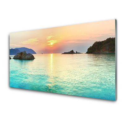 Glasbild aus Plexiglas® Sonne Meer Felsen Landschaft