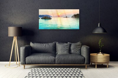 Glasbild aus Plexiglas® Sonne Meer Felsen Landschaft