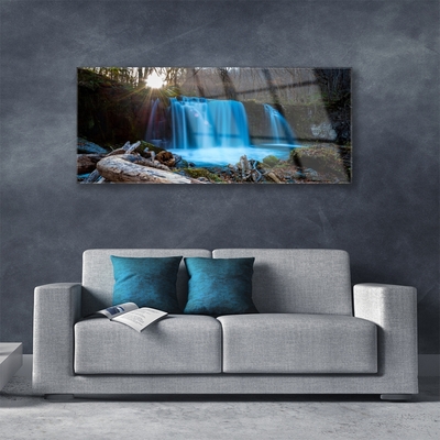 Glasbild aus Plexiglas® Sonne Wald Wasserfall Natur