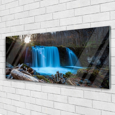 Glasbild aus Plexiglas® Sonne Wald Wasserfall Natur