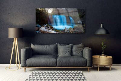 Glasbild aus Plexiglas® Sonne Wald Wasserfall Natur