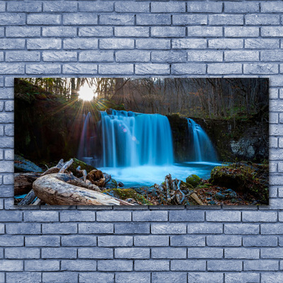 Glasbild aus Plexiglas® Sonne Wald Wasserfall Natur