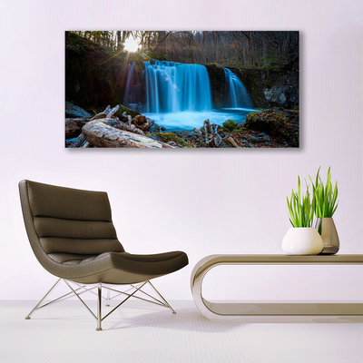 Glasbild aus Plexiglas® Sonne Wald Wasserfall Natur