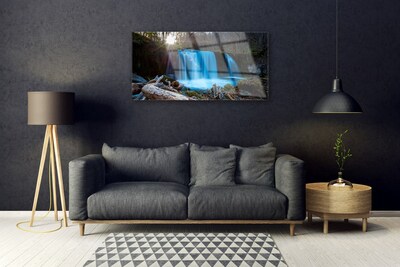 Glasbild aus Plexiglas® Sonne Wald Wasserfall Natur