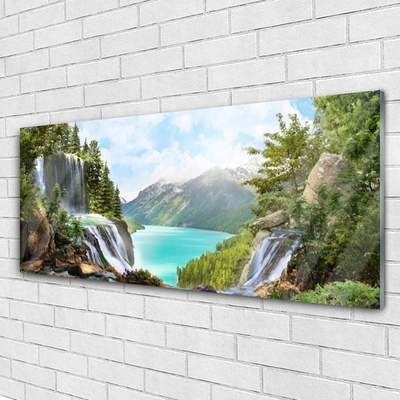 Glasbild aus Plexiglas® Gebirge Bucht Wasserfall Natur