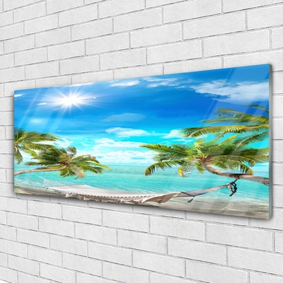 Glasbild aus Plexiglas® Sonne Meer Palmen Landschaft