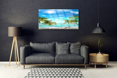 Glasbild aus Plexiglas® Sonne Meer Palmen Landschaft