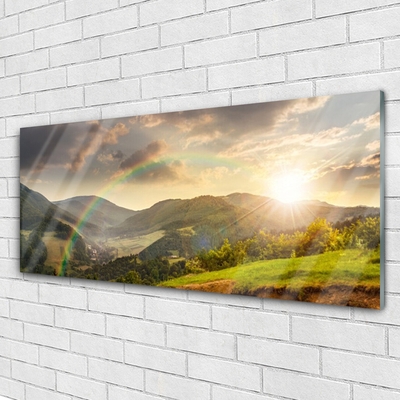 Glasbild aus Plexiglas® Sonne Regenbogen Gebirge Landschaft