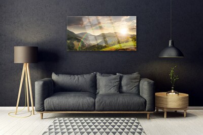 Glasbild aus Plexiglas® Sonne Regenbogen Gebirge Landschaft