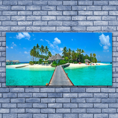 Glasbild aus Plexiglas® Strand Palmen Brücke Meer Architektur