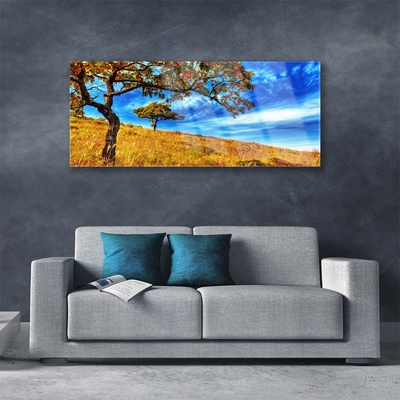 Glasbild aus Plexiglas® Wiese Bäume Natur