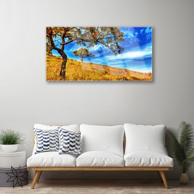 Glasbild aus Plexiglas® Wiese Bäume Natur