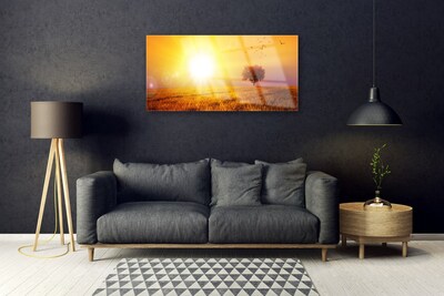 Glasbild aus Plexiglas® Sonne Wiese Landschaft