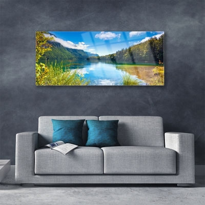 Glasbild aus Plexiglas® Gebirge Wald See Natur