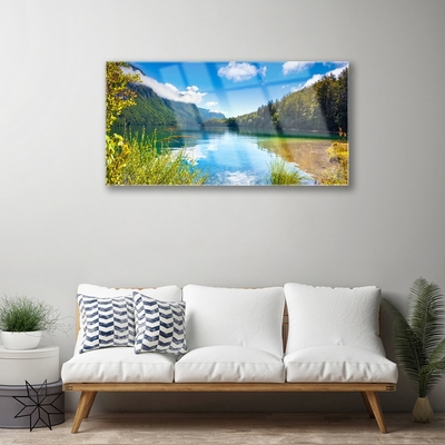 Glasbild aus Plexiglas® Gebirge Wald See Natur