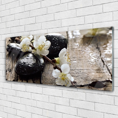 Glasbild aus Plexiglas® Blumen Steine Kunst