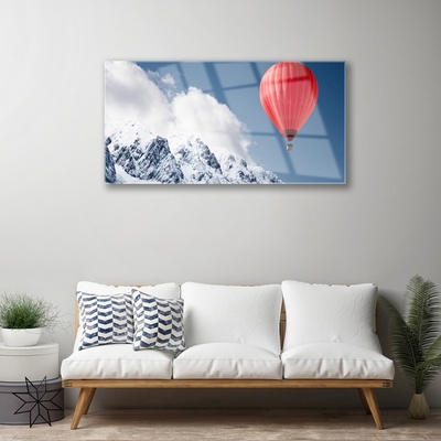 Glasbild aus Plexiglas® Heißluftballon Gebirge Schnee Kunst