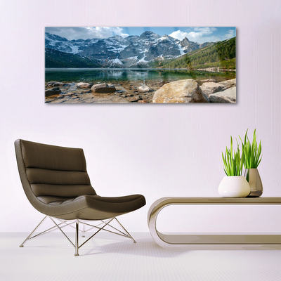 Glasbild aus Plexiglas® Gebirge Wald See Steine Landschaft