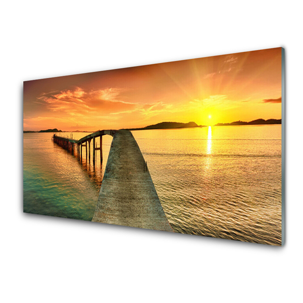 Glasbild aus Plexiglas® Sonne Meer Brücke Landschaft