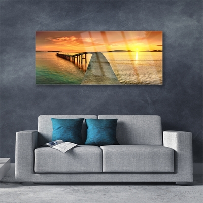 Glasbild aus Plexiglas® Sonne Meer Brücke Landschaft