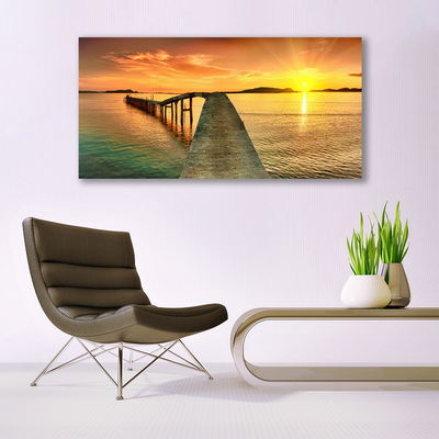 Glasbild aus Plexiglas® Sonne Meer Brücke Landschaft