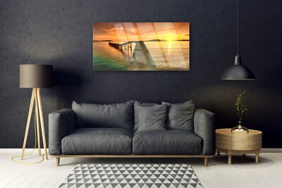 Glasbild aus Plexiglas® Sonne Meer Brücke Landschaft