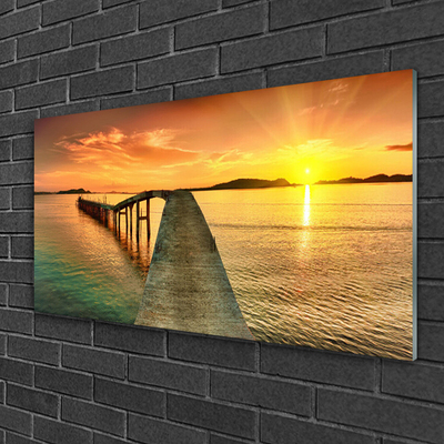 Glasbild aus Plexiglas® Sonne Meer Brücke Landschaft