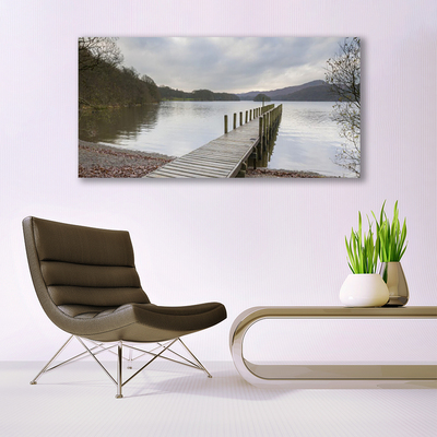 Glasbild aus Plexiglas® See Wald Brücke Architektur