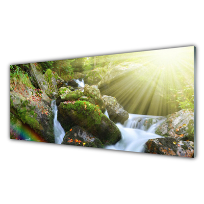 Glasbild aus Plexiglas® Sonne Wasserfall Regenbogen Natur